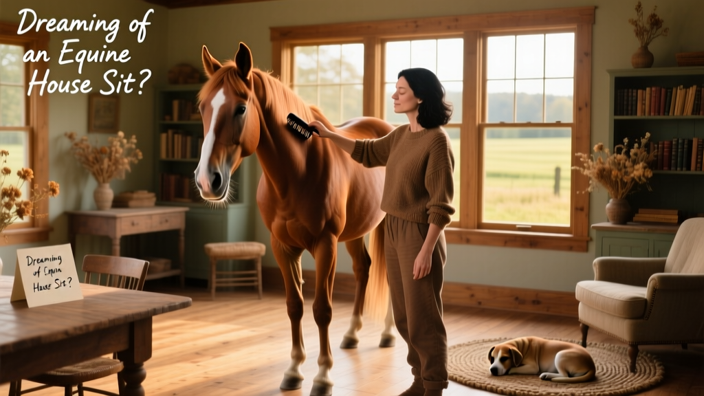 A person calmly interacting with a horse during a house sitting assignment