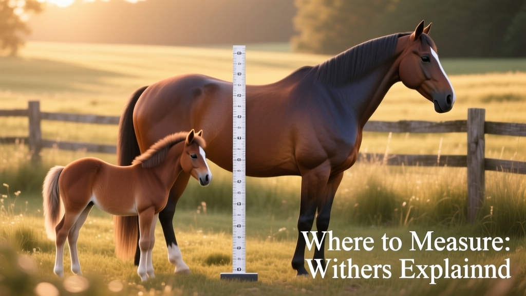 Illustration showing correct placement of a measuring stick at the withers of a pony and a horse