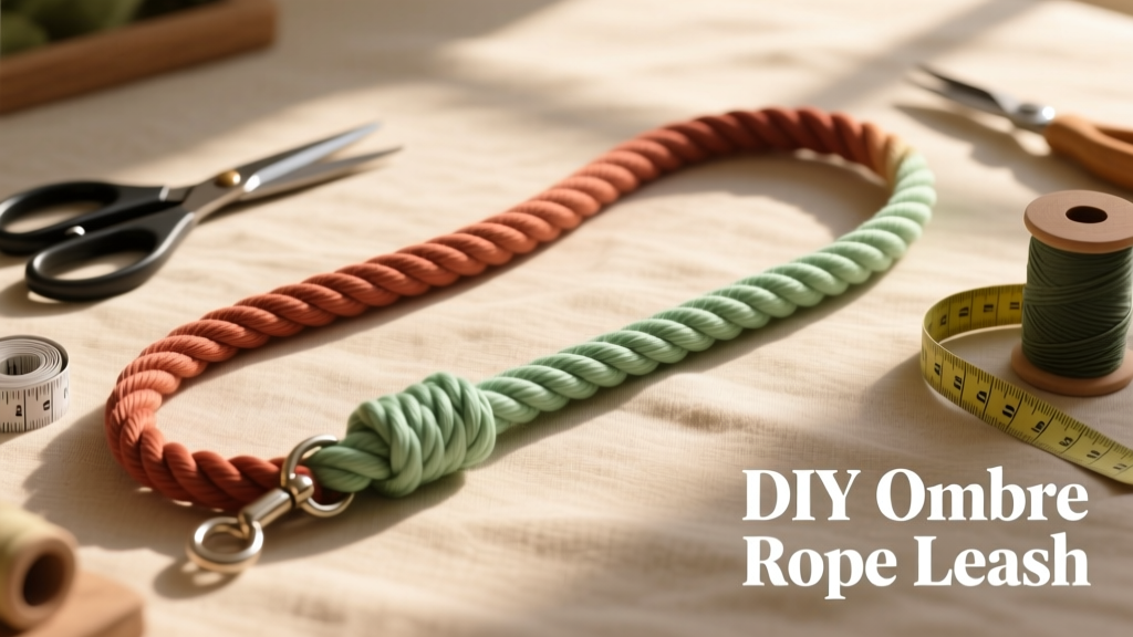 Finished ombre leash laid flat, showing smooth color transition and neatly wrapped ends