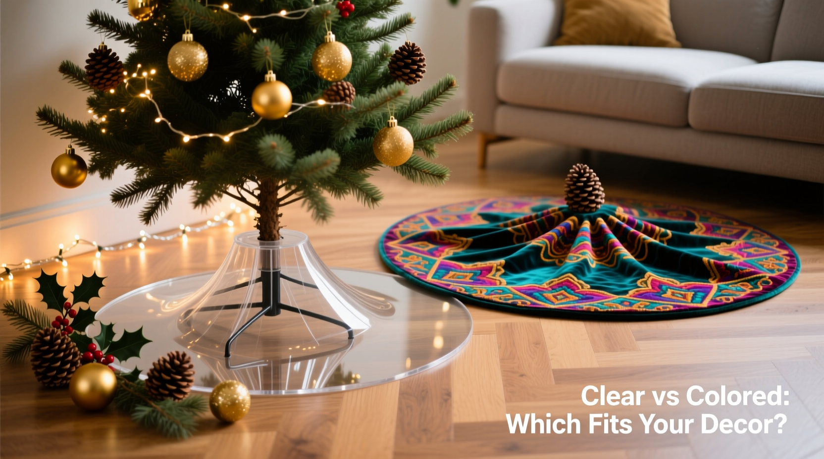 is a clear vs colored christmas tree skirt more versatile with different decors