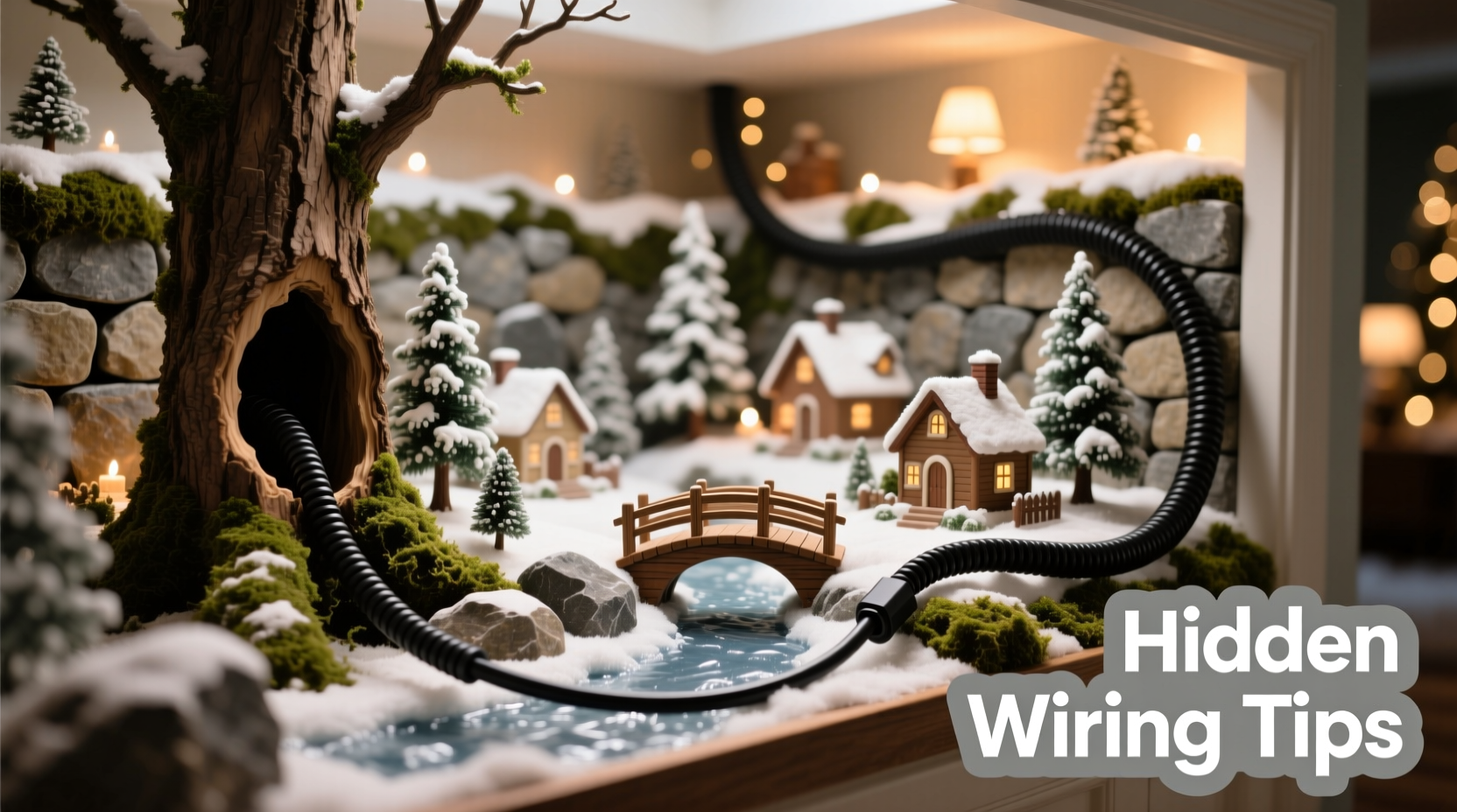 how to hide extension cords for christmas village displays