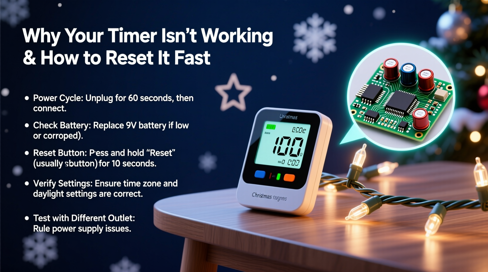 why is my christmas light timer not working and how to reset it fast