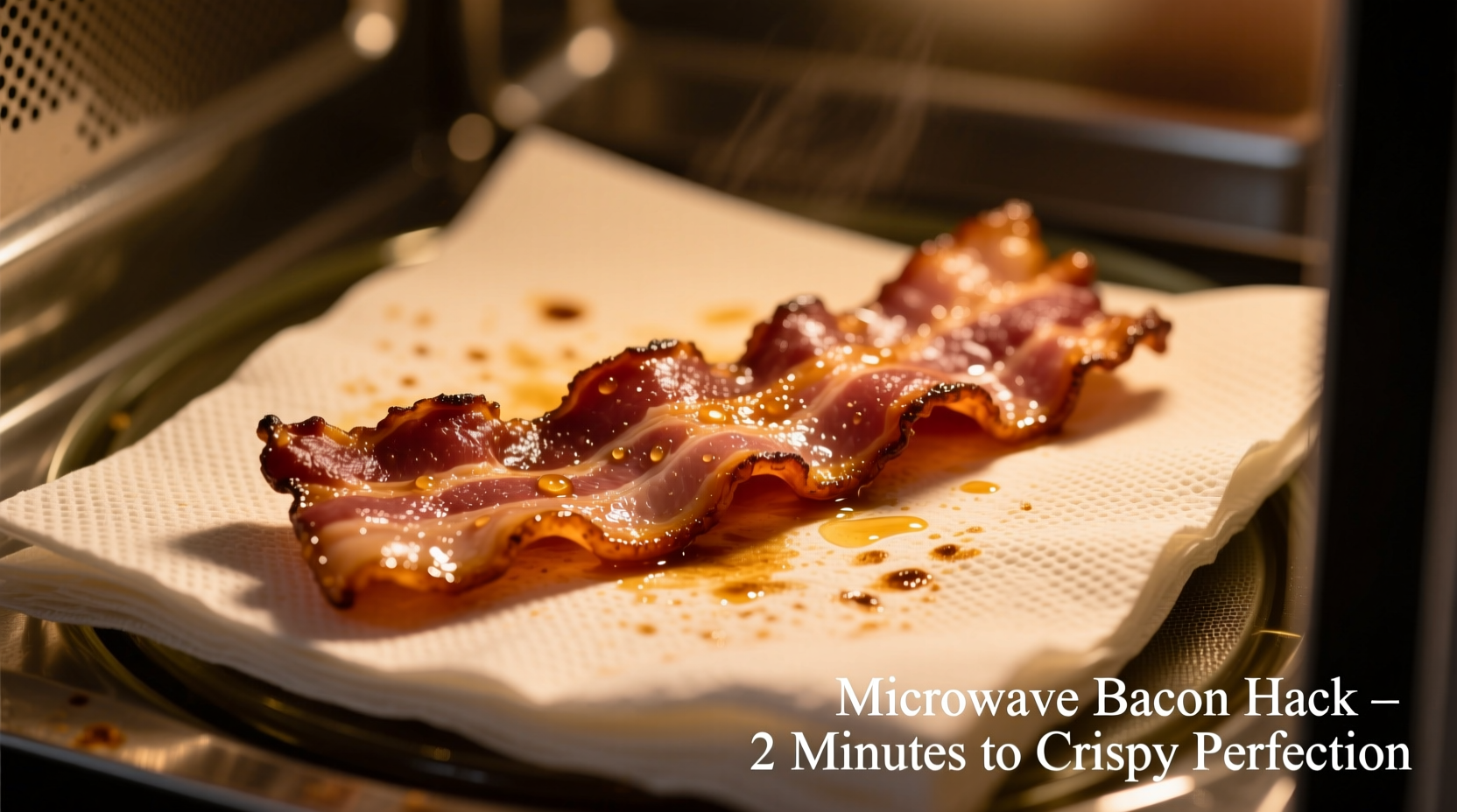 Bacon cooking between paper towels in microwave