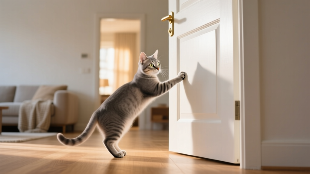 Cat Paw Pushing the Interior Door: Room Entry