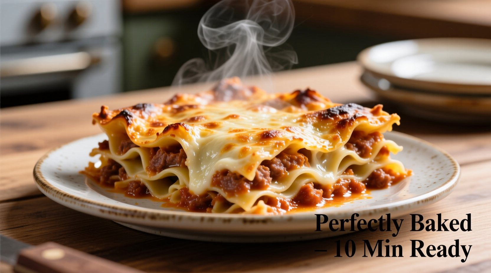 Perfectly baked frozen lasagna with golden crust