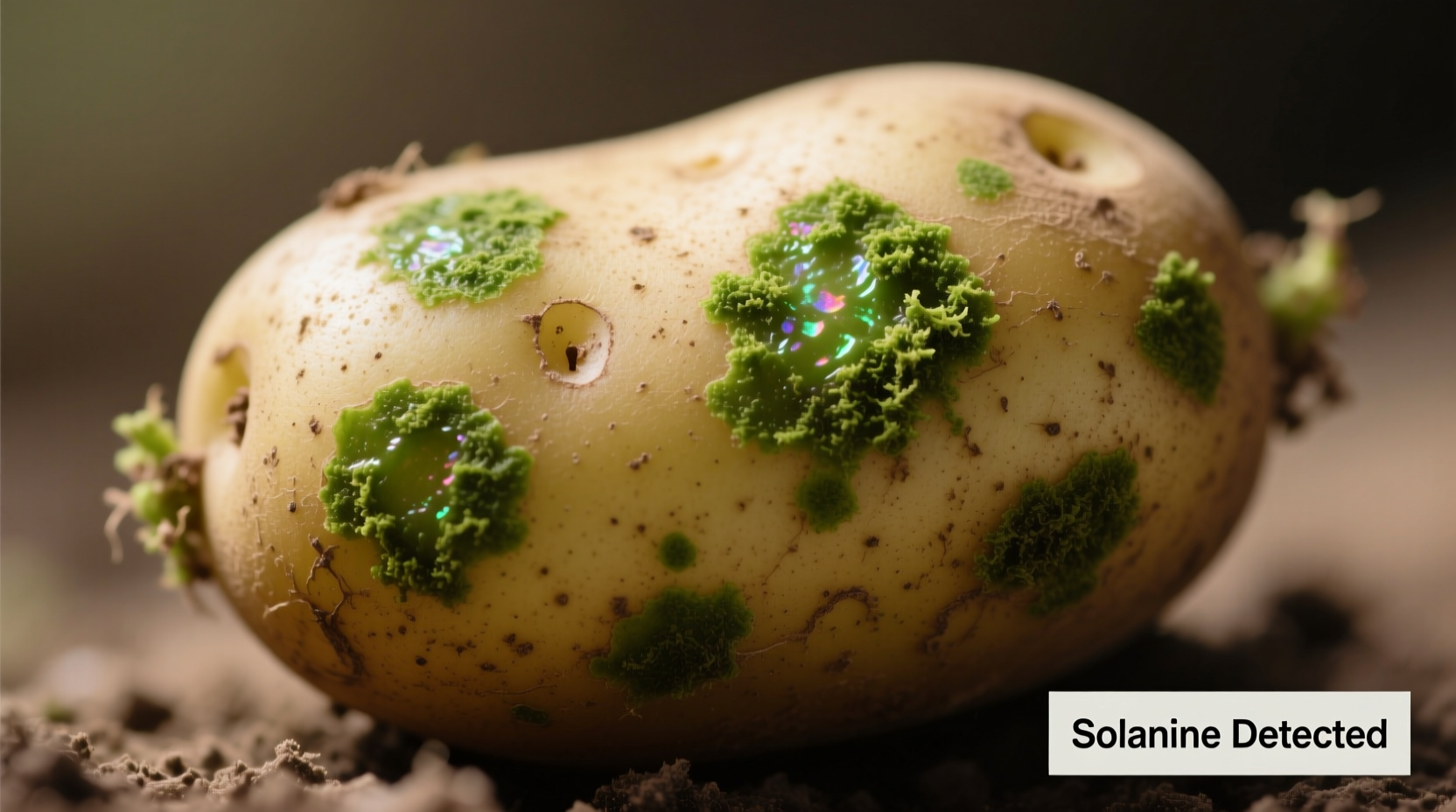 Raw potato showing green spots indicating solanine development
