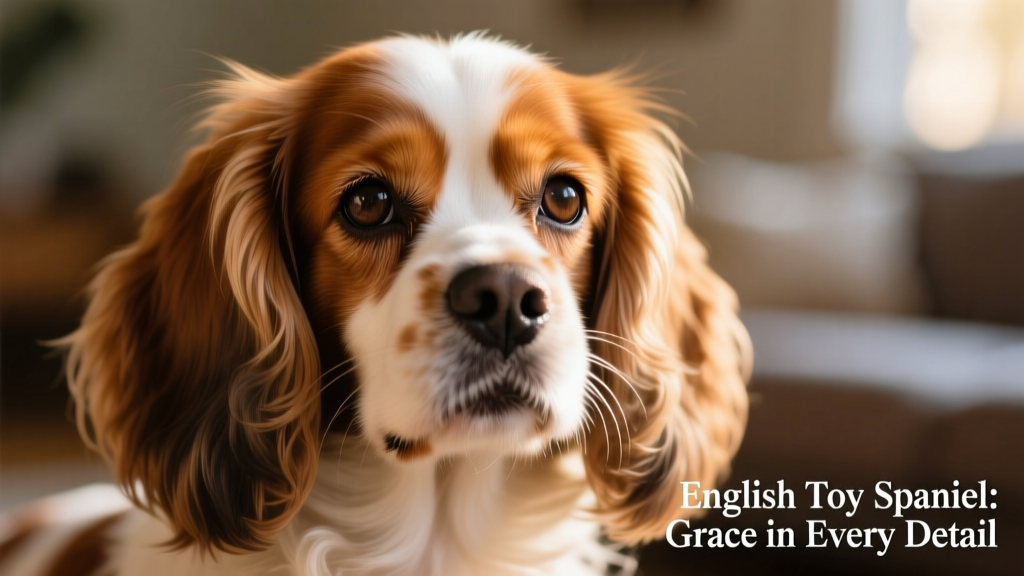 Close-up of an English toy spaniel’s head showing its expressive eyes, long ears, and well-groomed coat
