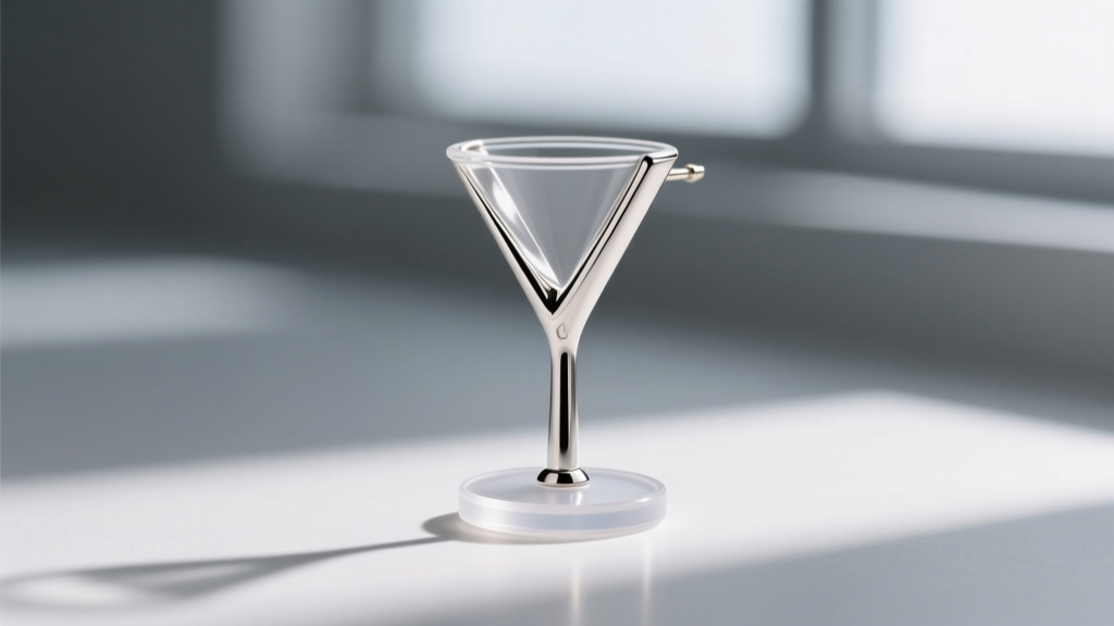 Side view of a martini earring setting showing the V-shaped stem and flat base resting against a clear silicone friction back.
