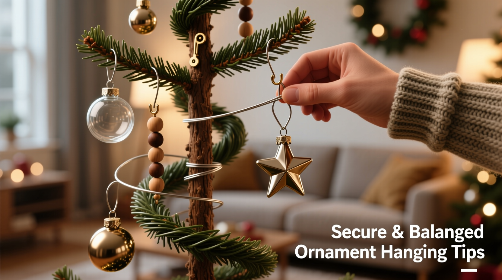 how to hang ornaments on a spiral or twisted christmas tree without slipping or imbalance
