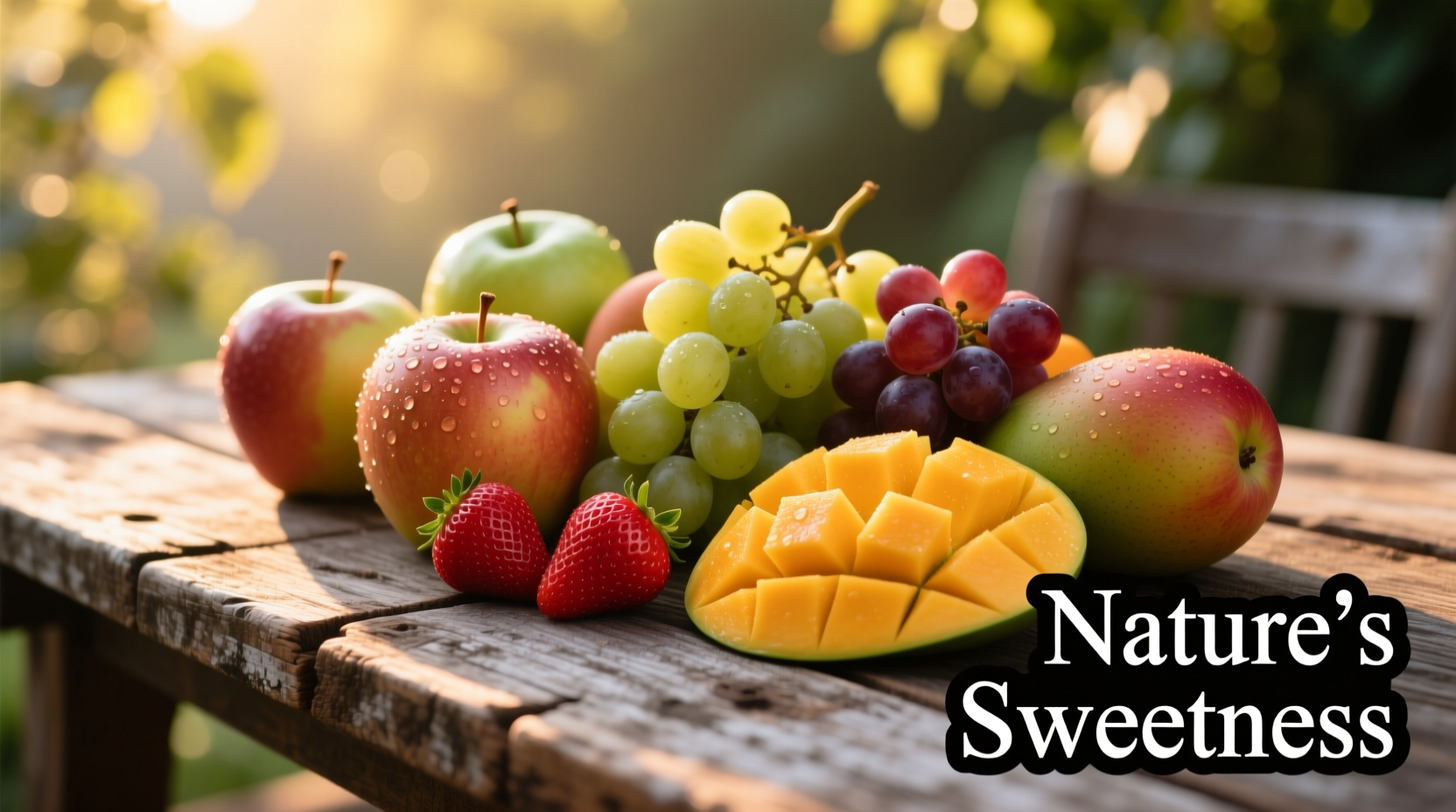 Fresh fruits high in natural fructose on wooden table