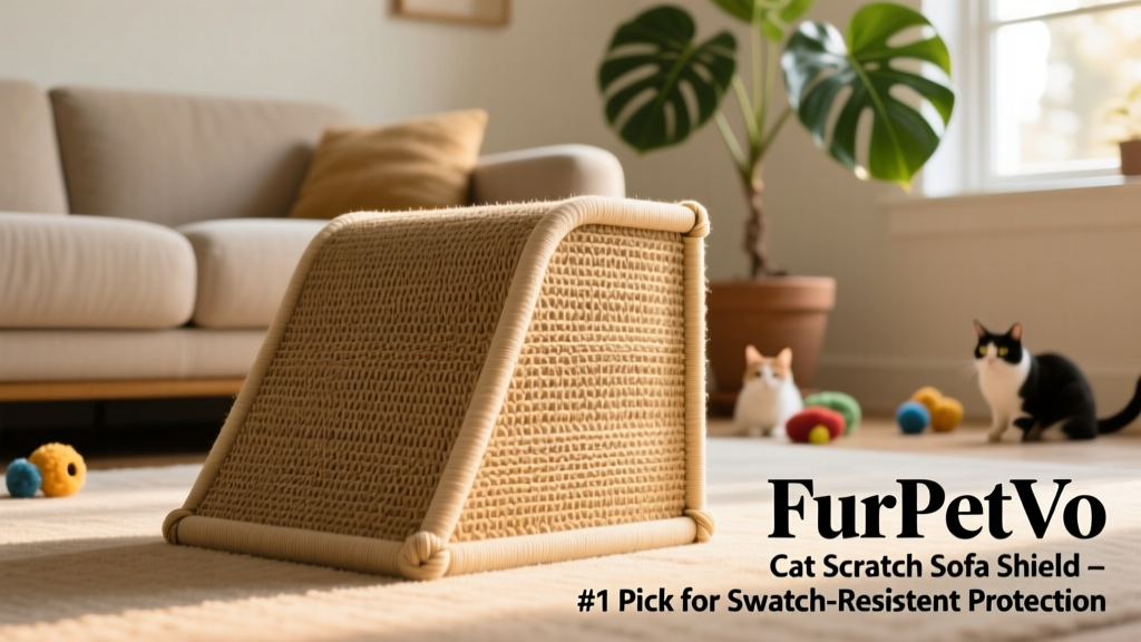 Close-up of the FurPetVo Cat Scratch Sofa Shield showing its textured sisal weave and secure elasticized corners
