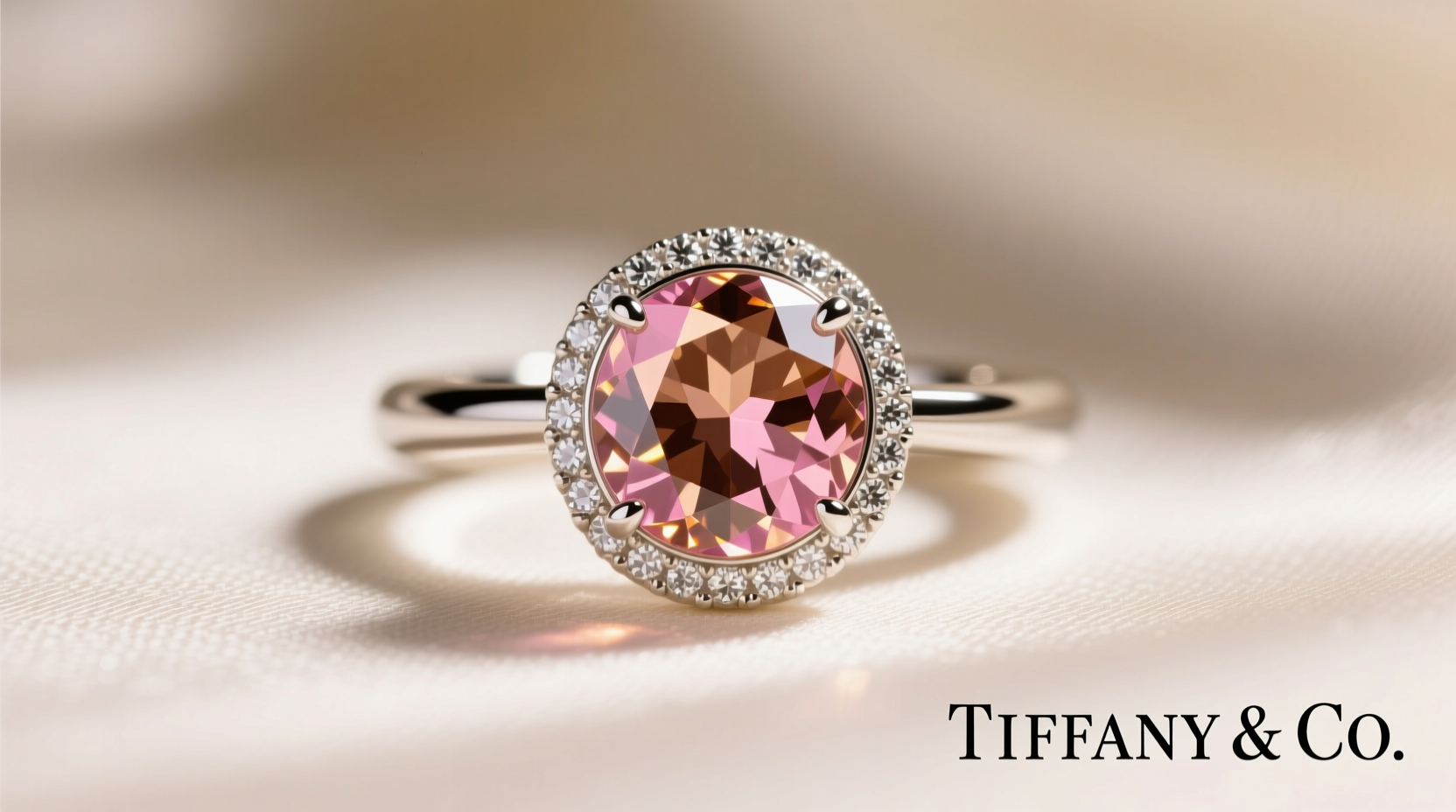 ring in platinum and 18k yellow gold with a fancy brown pink diamond of over 10 carats and white diamonds from blue book 2024 tiffany celeste