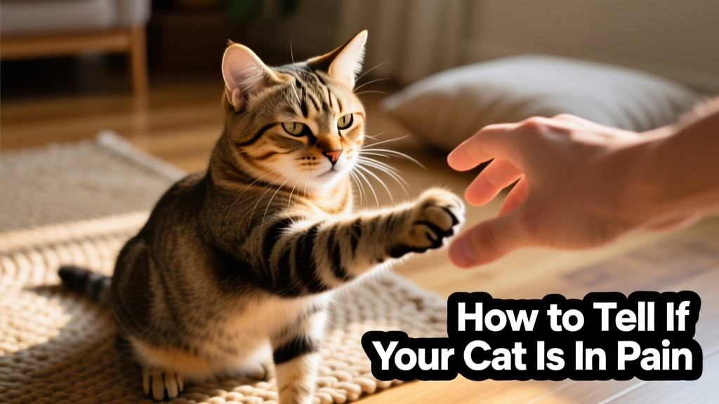 Cat gently swatting away a hand during petting, with flattened ears and tense posture