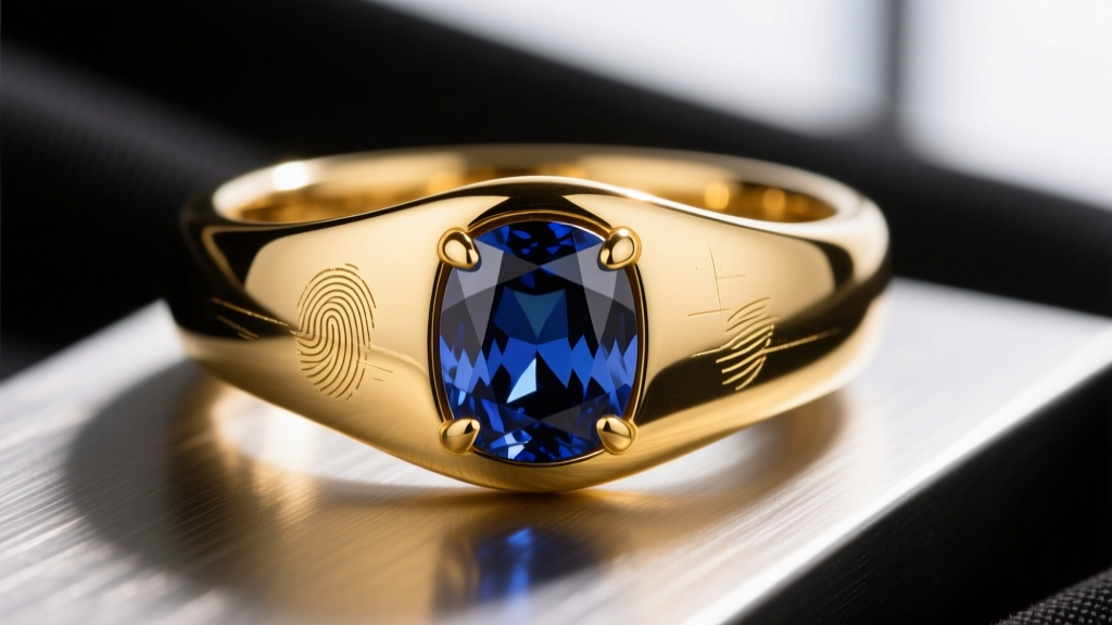 Macro shot of a 24k gold bezel holding a sapphire, revealing the soft malleability and subtle tool marks of pure gold craftsmanship.