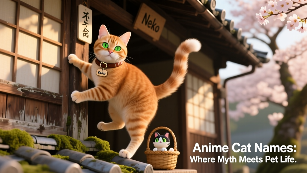 A cat climbing on a Japanese wooden building