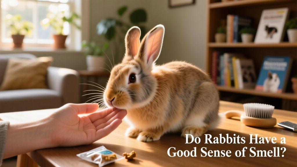 Rabbit gently nuzzling a hand while sniffing intently