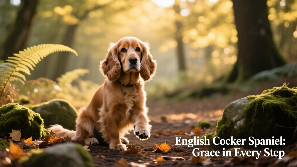 tan english cocker spaniel sitting in forest
