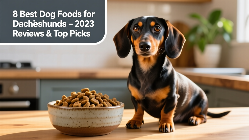 A healthy, energetic Dachshund sitting beside a bowl of high-quality kibble