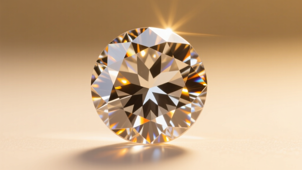 Macro shot of a 5-carat round brilliant diamond displaying crisp facet alignment and bright scintillation under soft warm light.