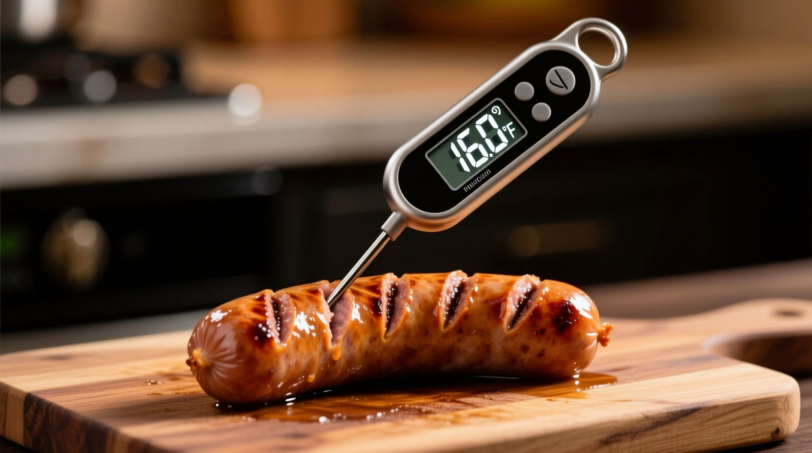 Korrekte Platzierung des Fleischthermometers in der Wurst