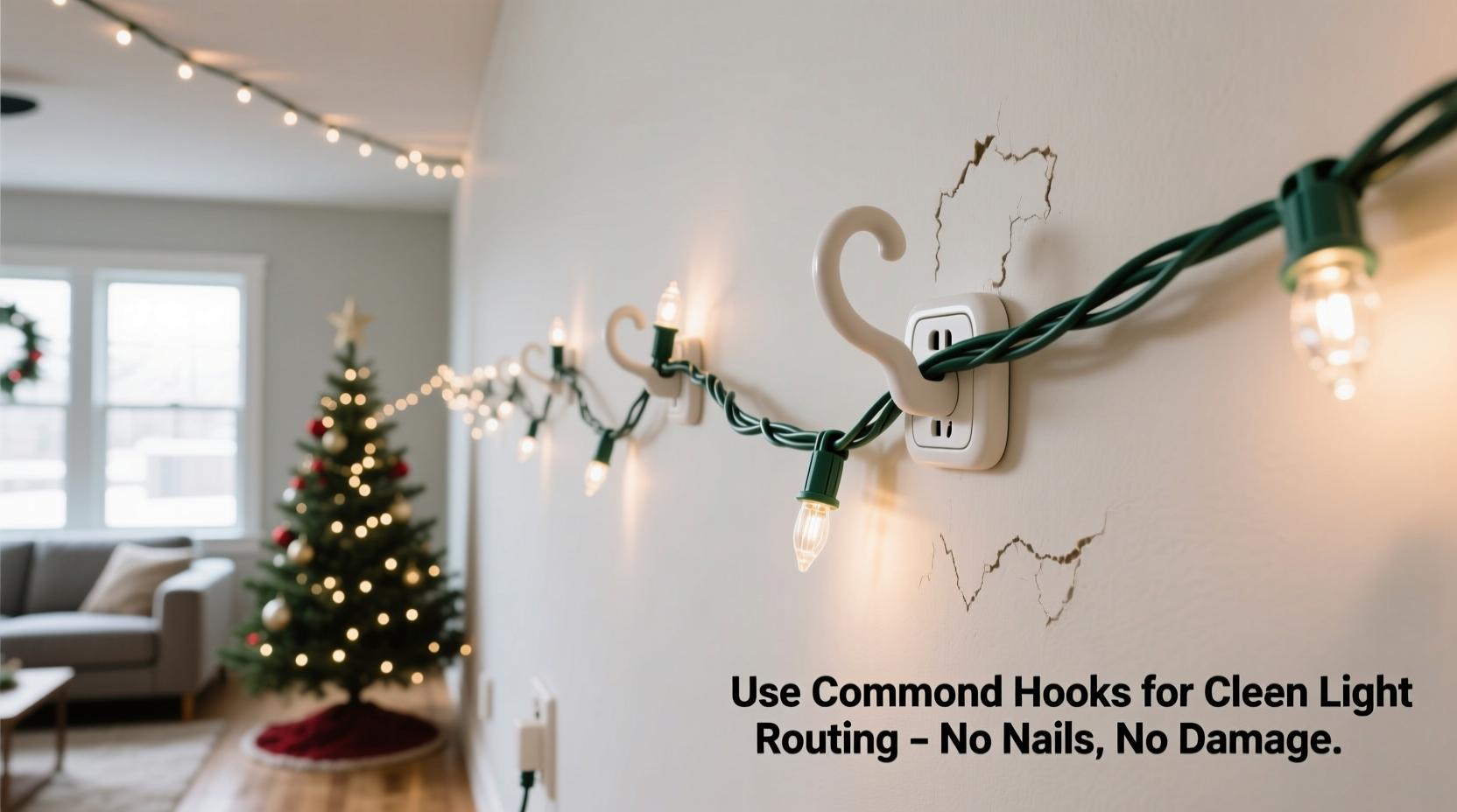 how to use command hooks to route christmas light cords cleanly