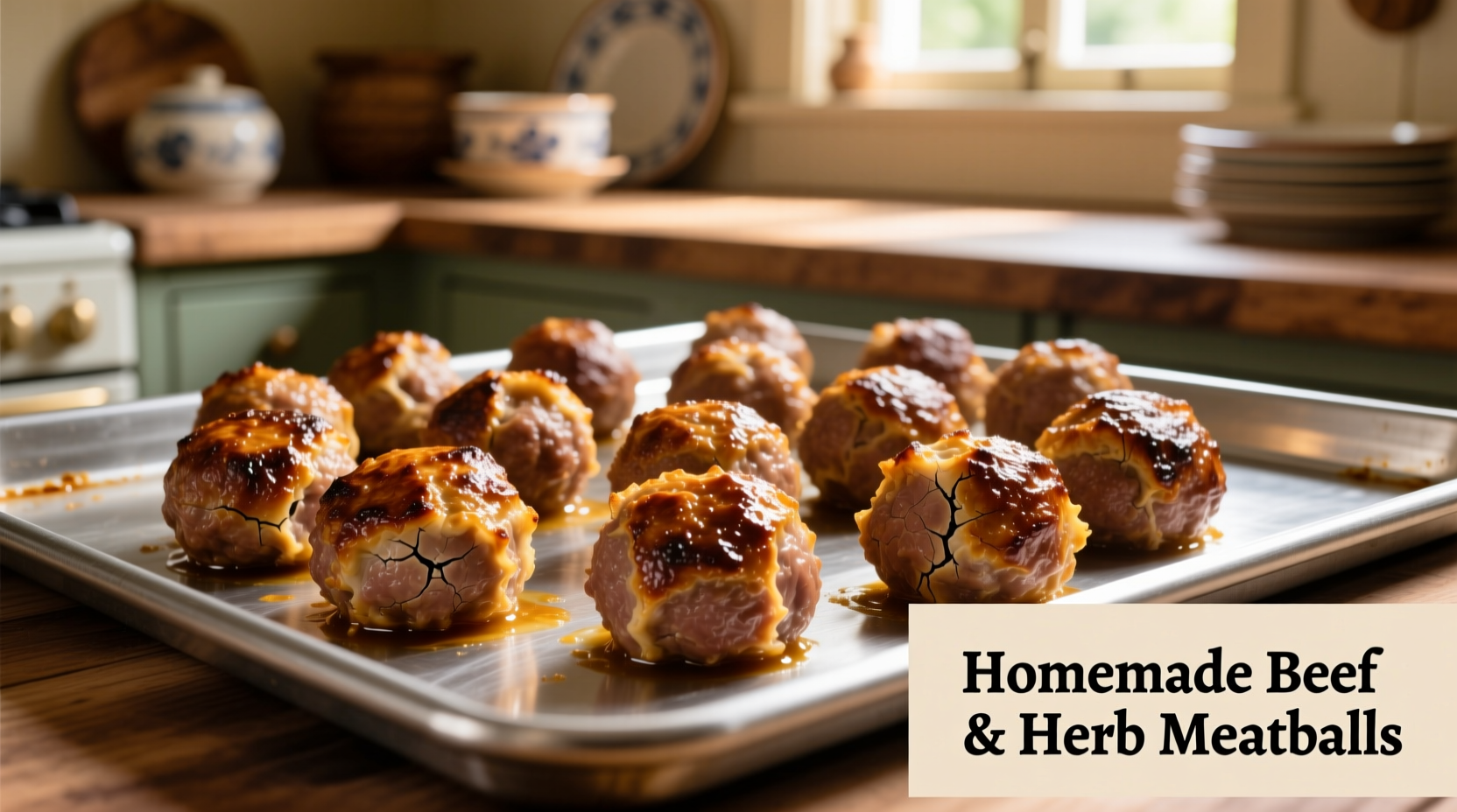 Golden brown meatballs on baking sheet