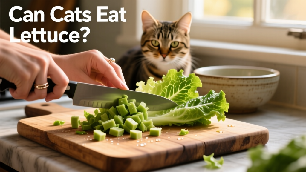 A hand chopping fresh romaine lettuce into tiny, bite-sized pieces on a cutting board