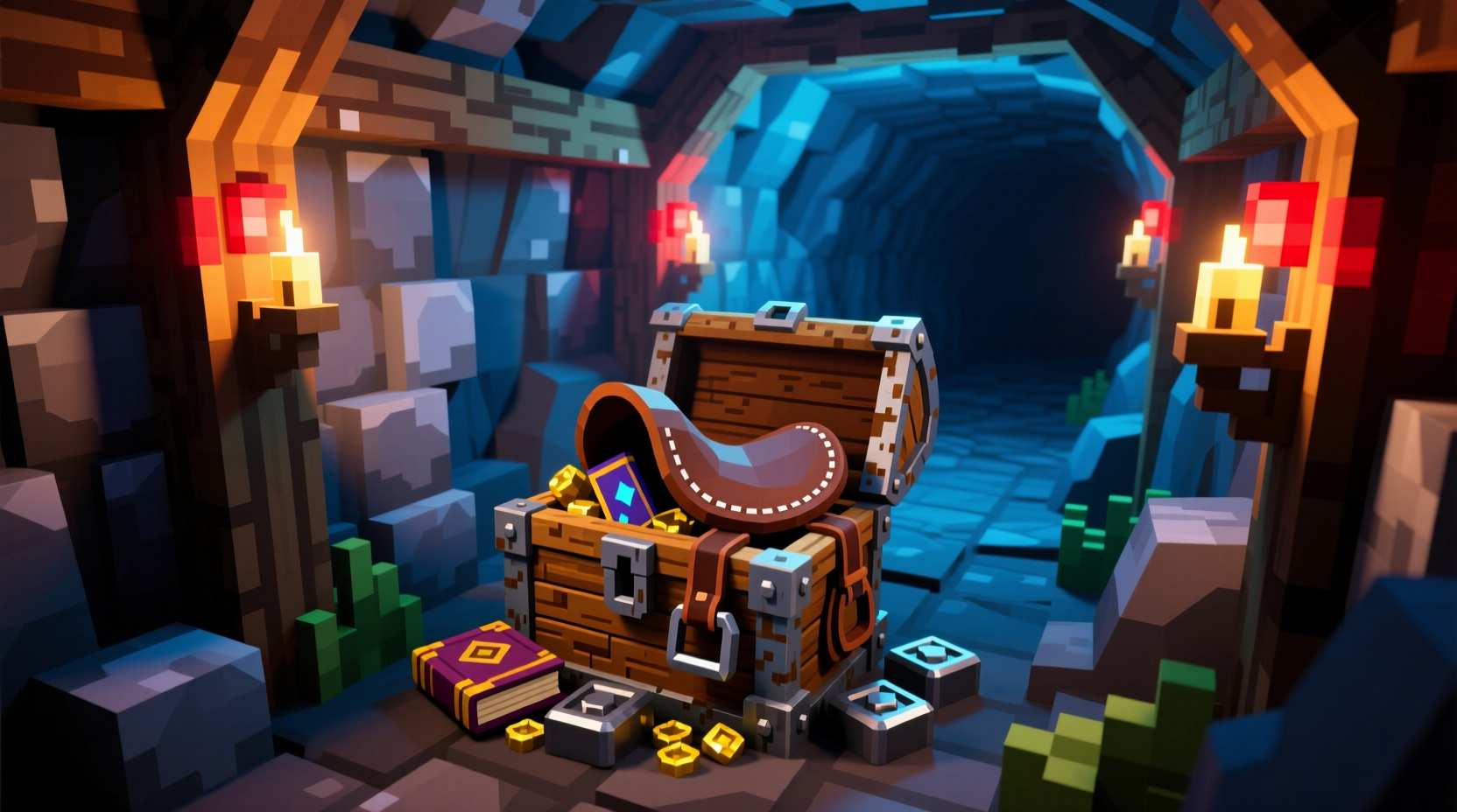 Minecraft mineshaft with saddle chest