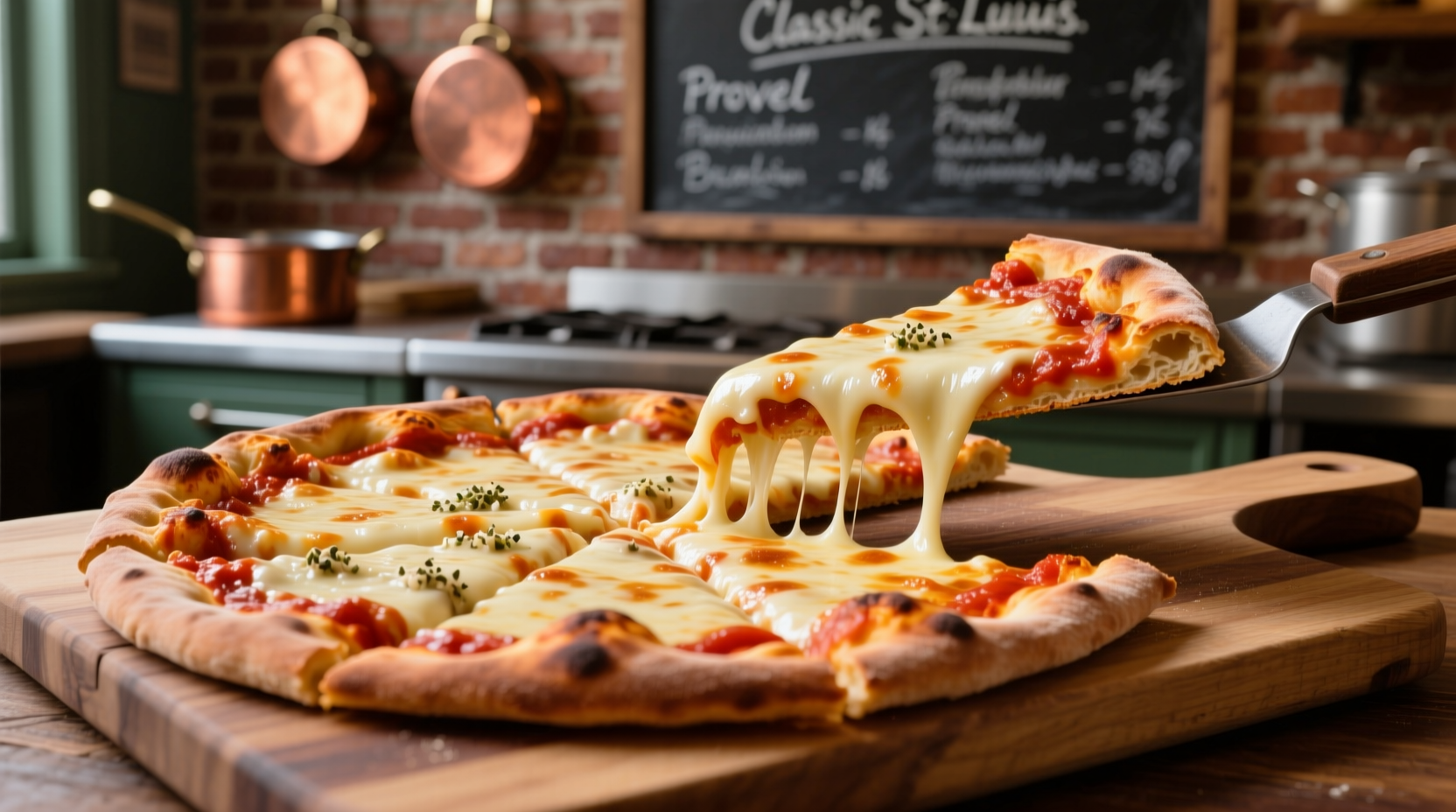 St. Louis-style pizza with square cut and Provel cheese