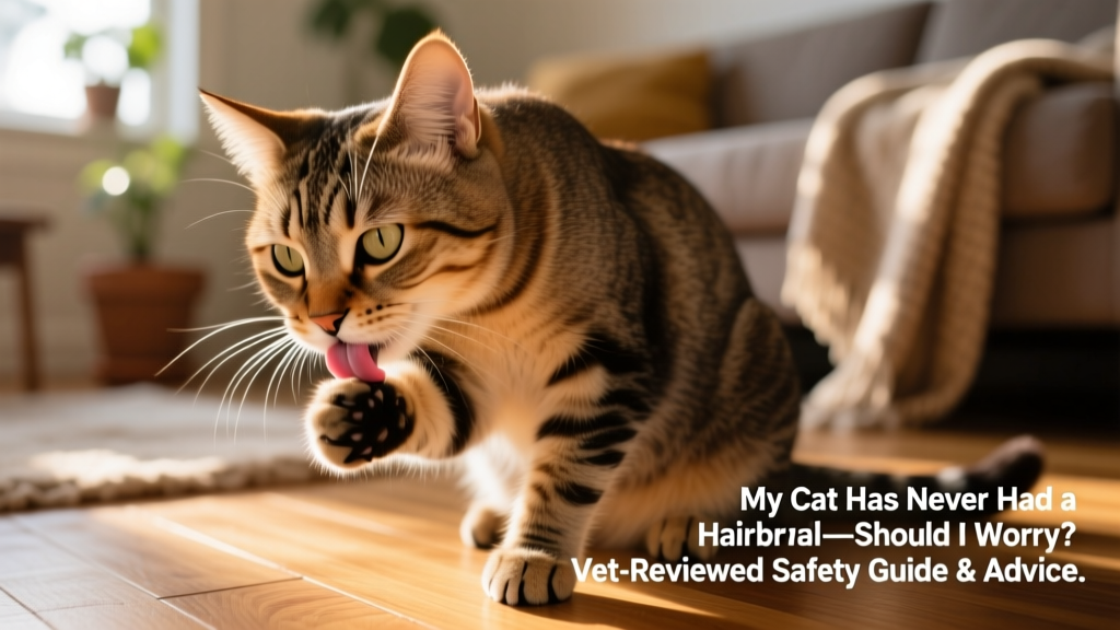 Close-up of a healthy, well-groomed domestic shorthair cat licking its paw