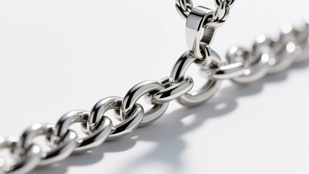 Close-up of a thick sterling silver wheat chain connecting to a heavy pendant bail, showing the tight interlocking link structure