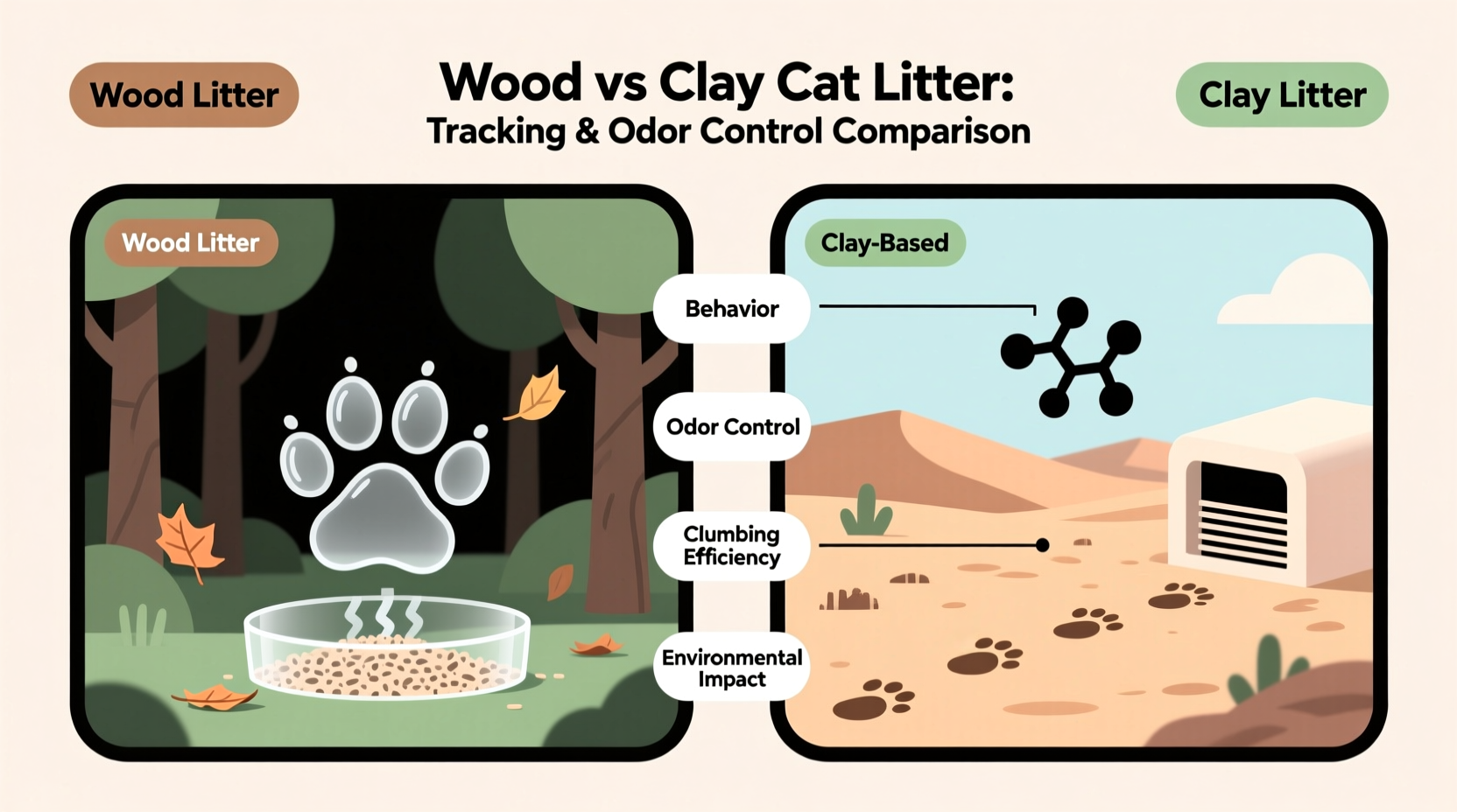 wood vs clay cat litter which tracks less and controls smell better