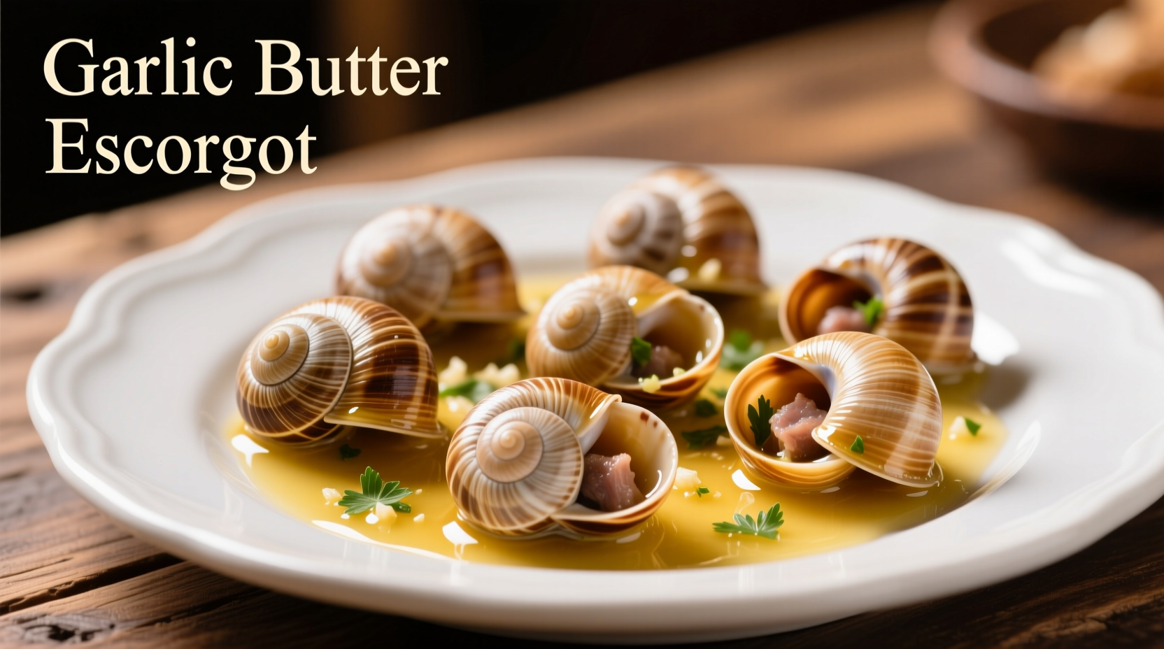 Plate of cooked escargot in shells with garlic butter
