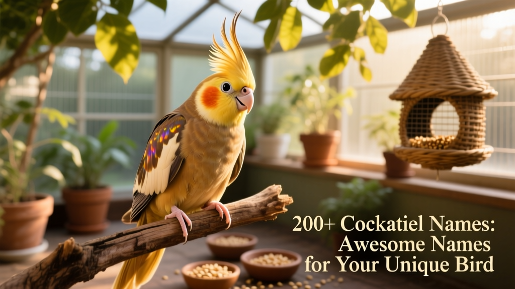 A cheerful cinnamon cockatiel perched on a wooden branch, showing off its soft crest and warm plumage