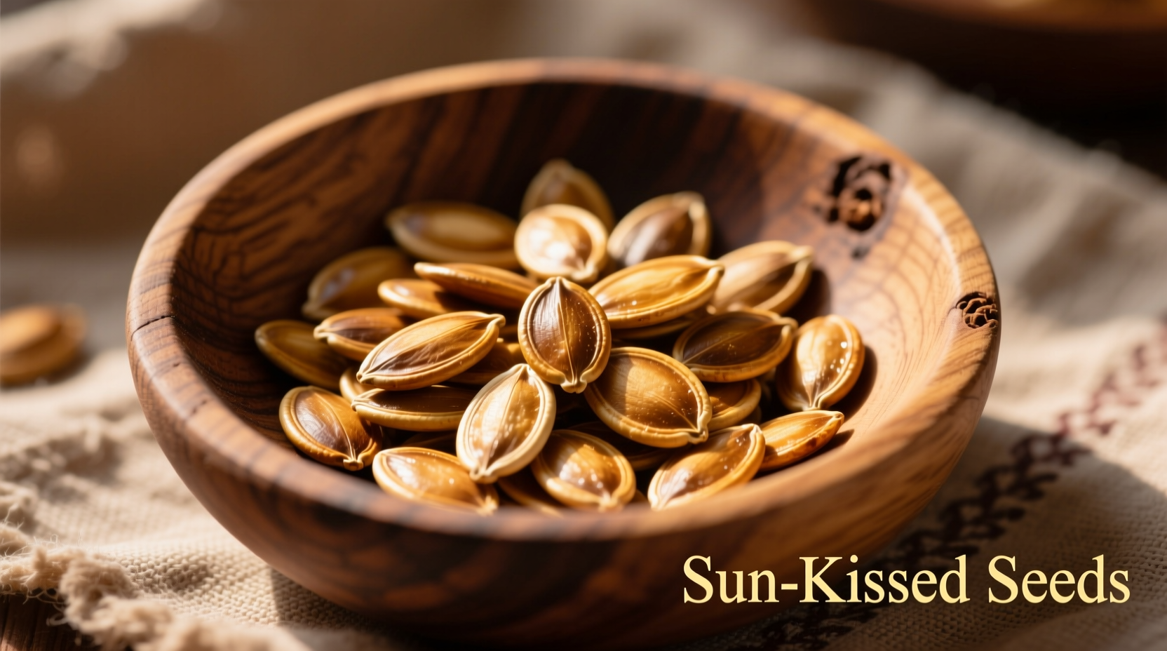 Roasted watermelon seeds in a wooden bowl