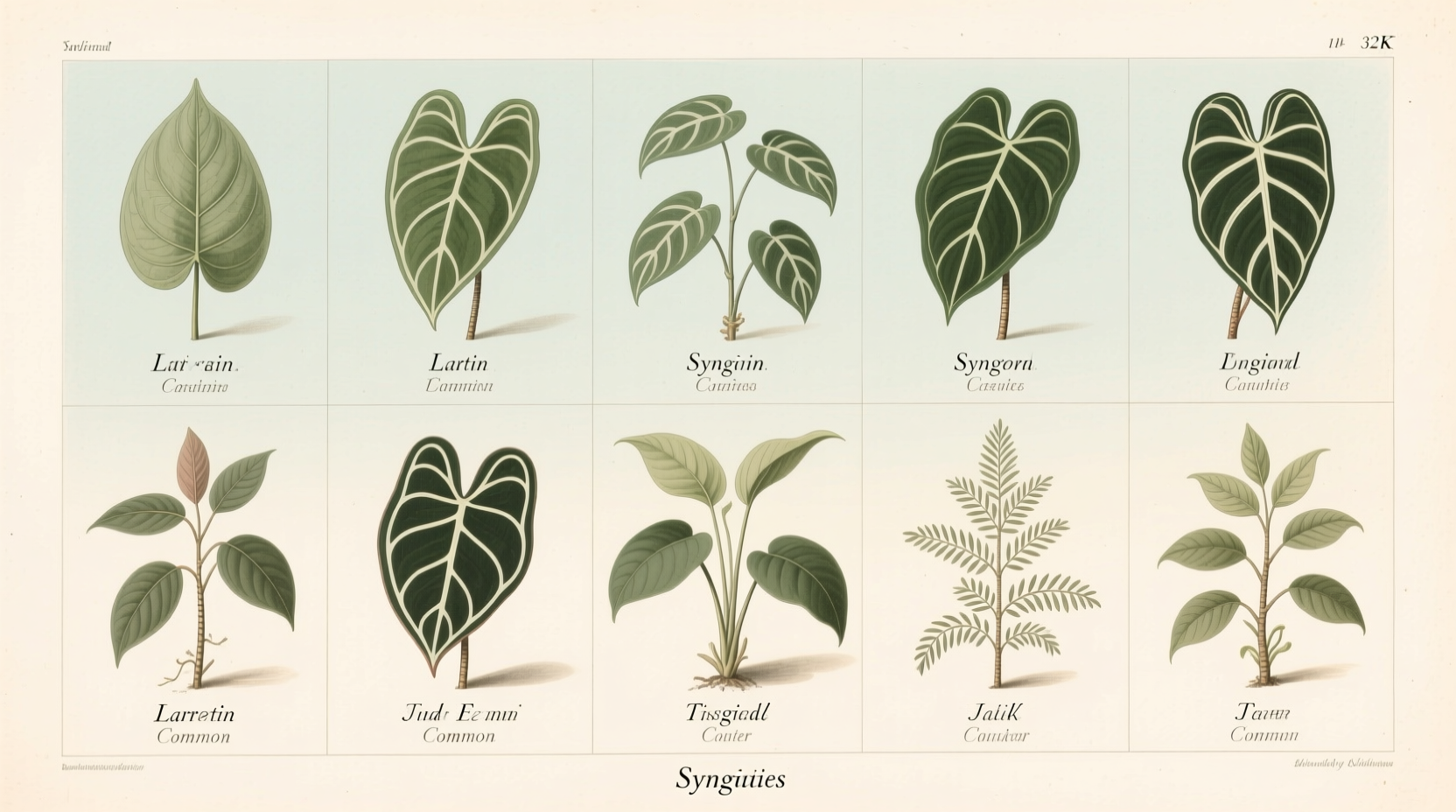 syngonium varieties chart