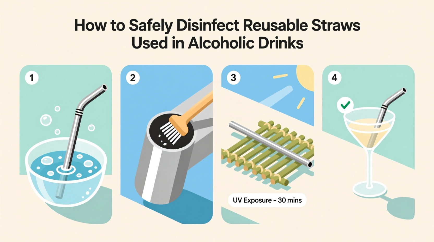 how to disinfect reusable straws used in alcoholic drinks safely