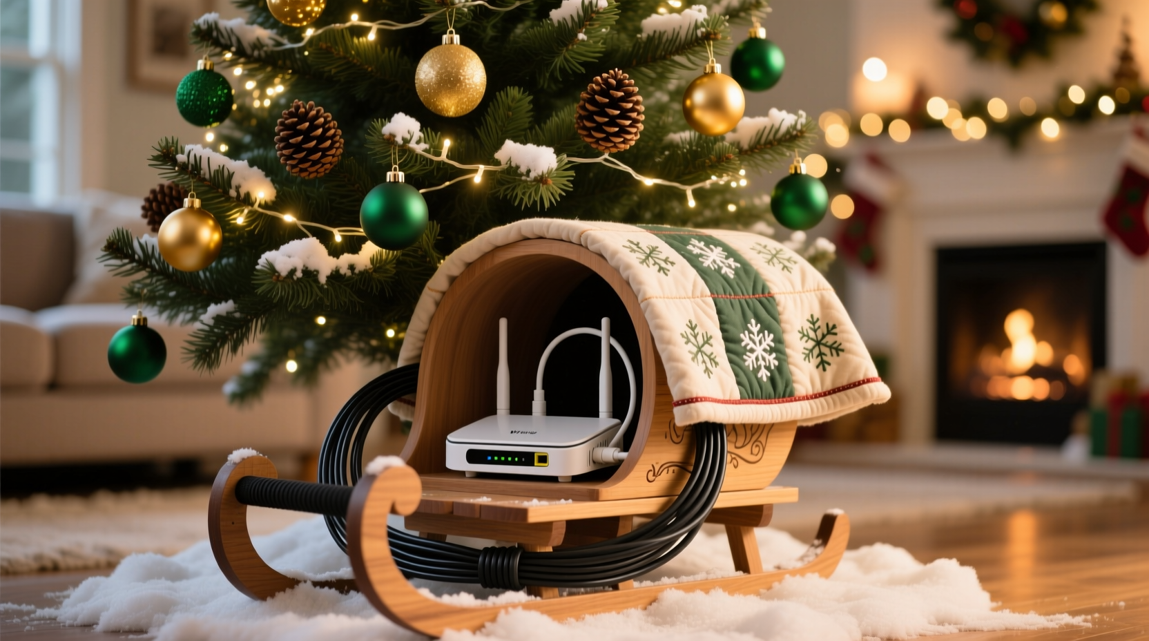 how to hide router and cables behind a christmas tree decoratively