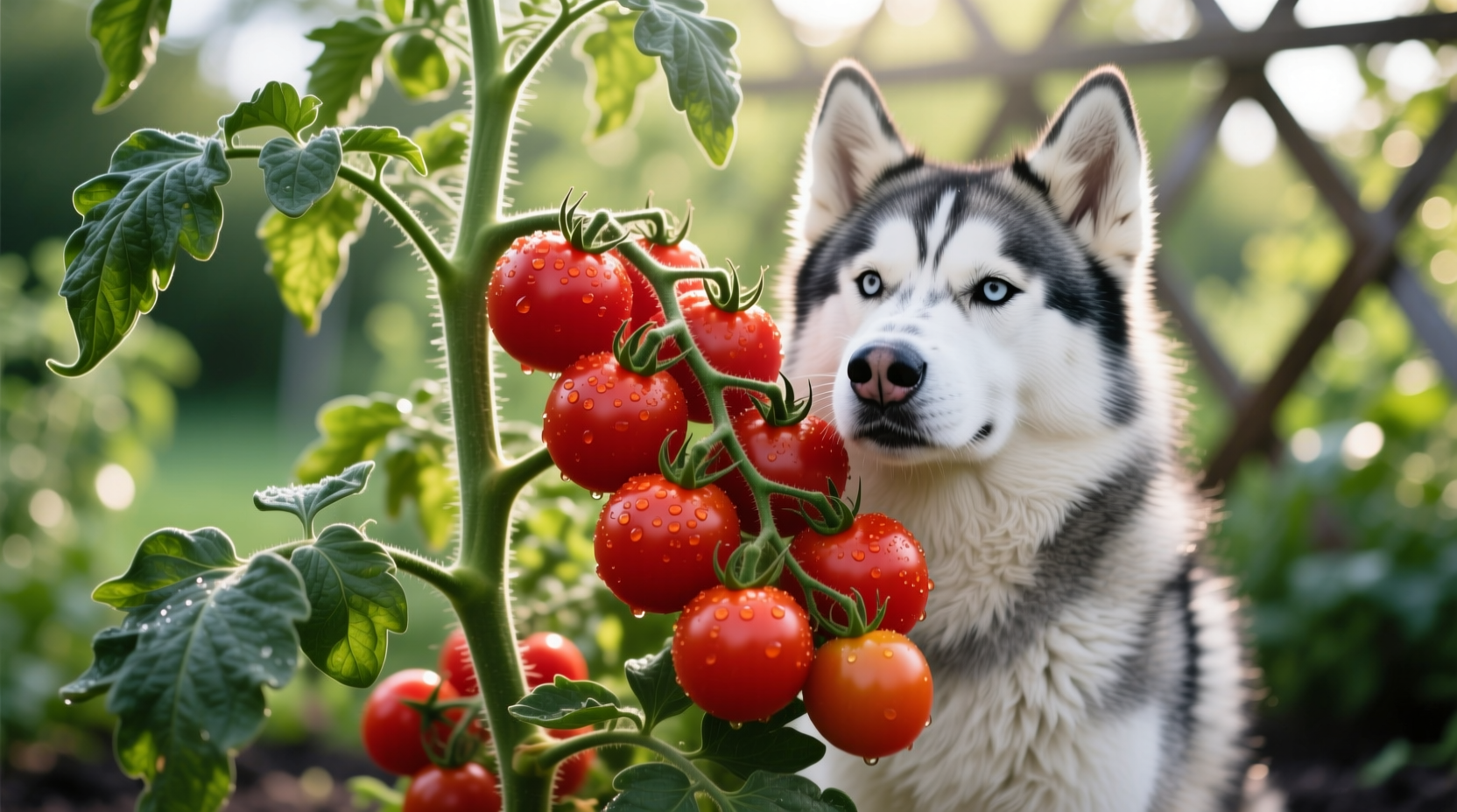 Gesunde Husky Cherry Red Tomatenpflanze mit leuchtend roten Früchten