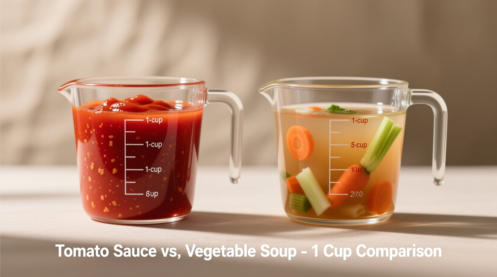Tomato sauce and soup comparison in measuring cups