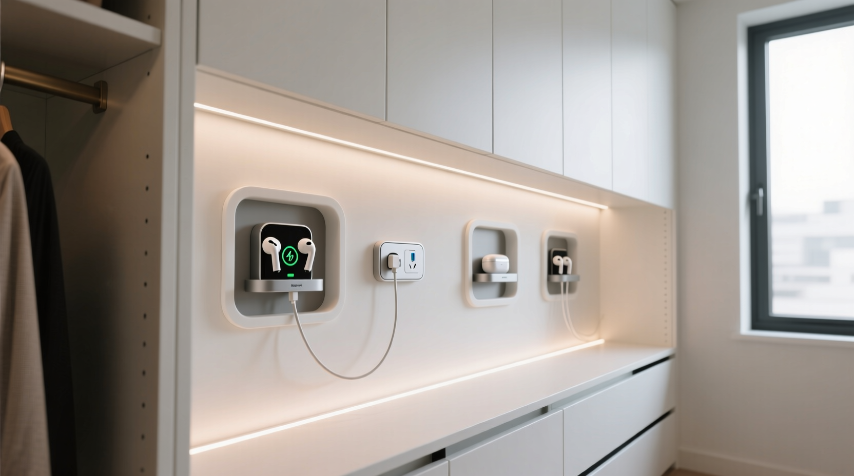 closet organization tips hidden earbud charging stations