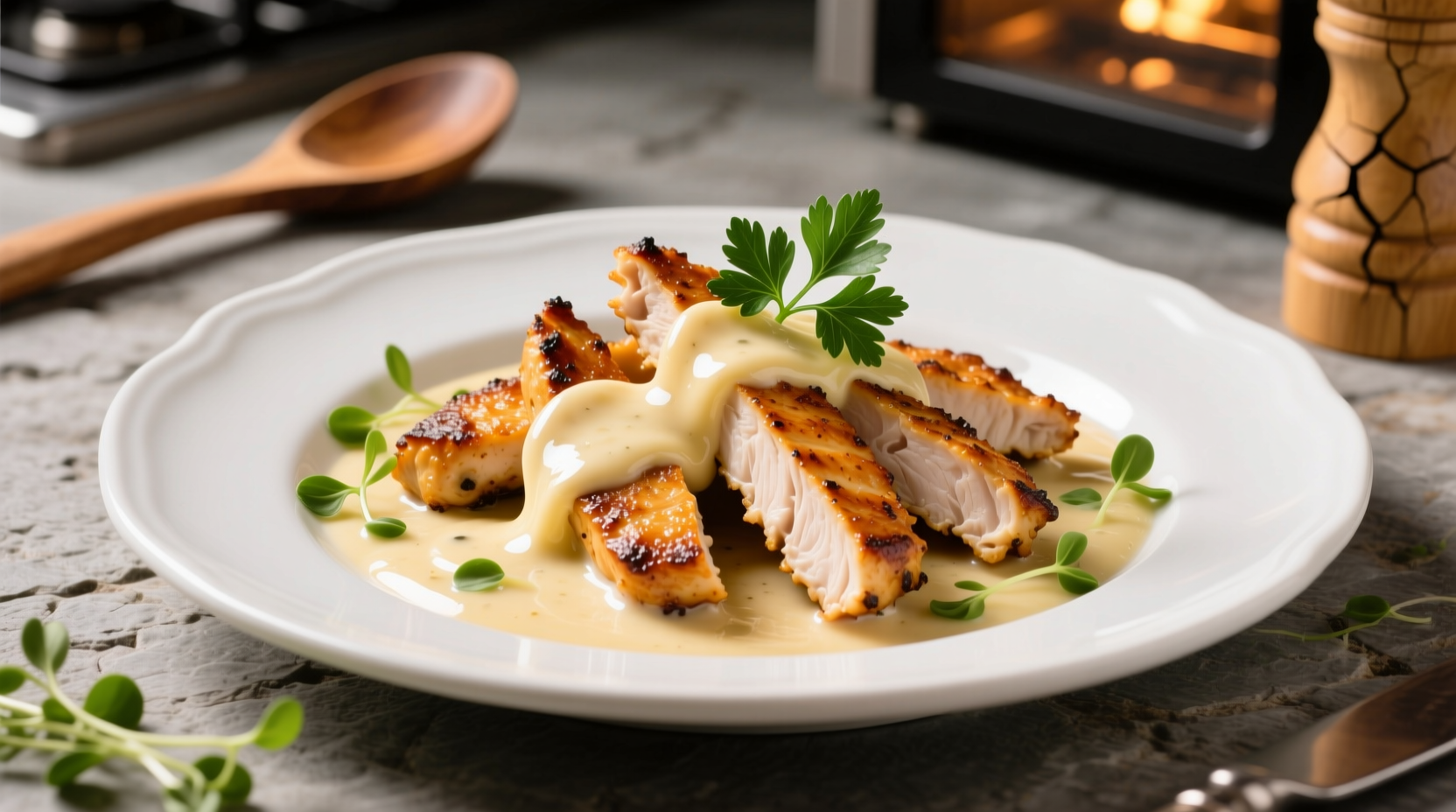 Perfectly seared chicken strips for alfredo
