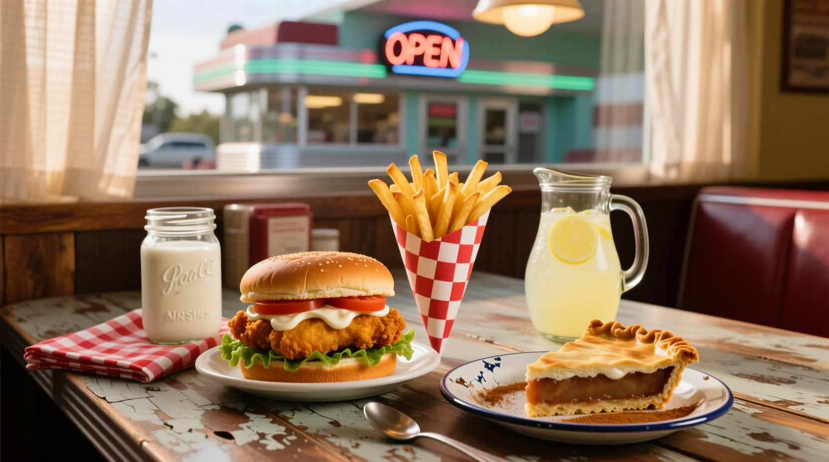 Traditional American foods on wooden table