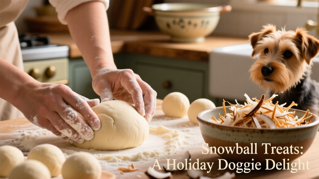 Hands rolling dough into small balls, with shredded coconut visible nearby