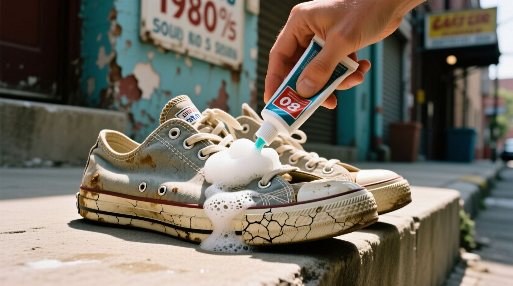 use toothpaste to restore old sneakers