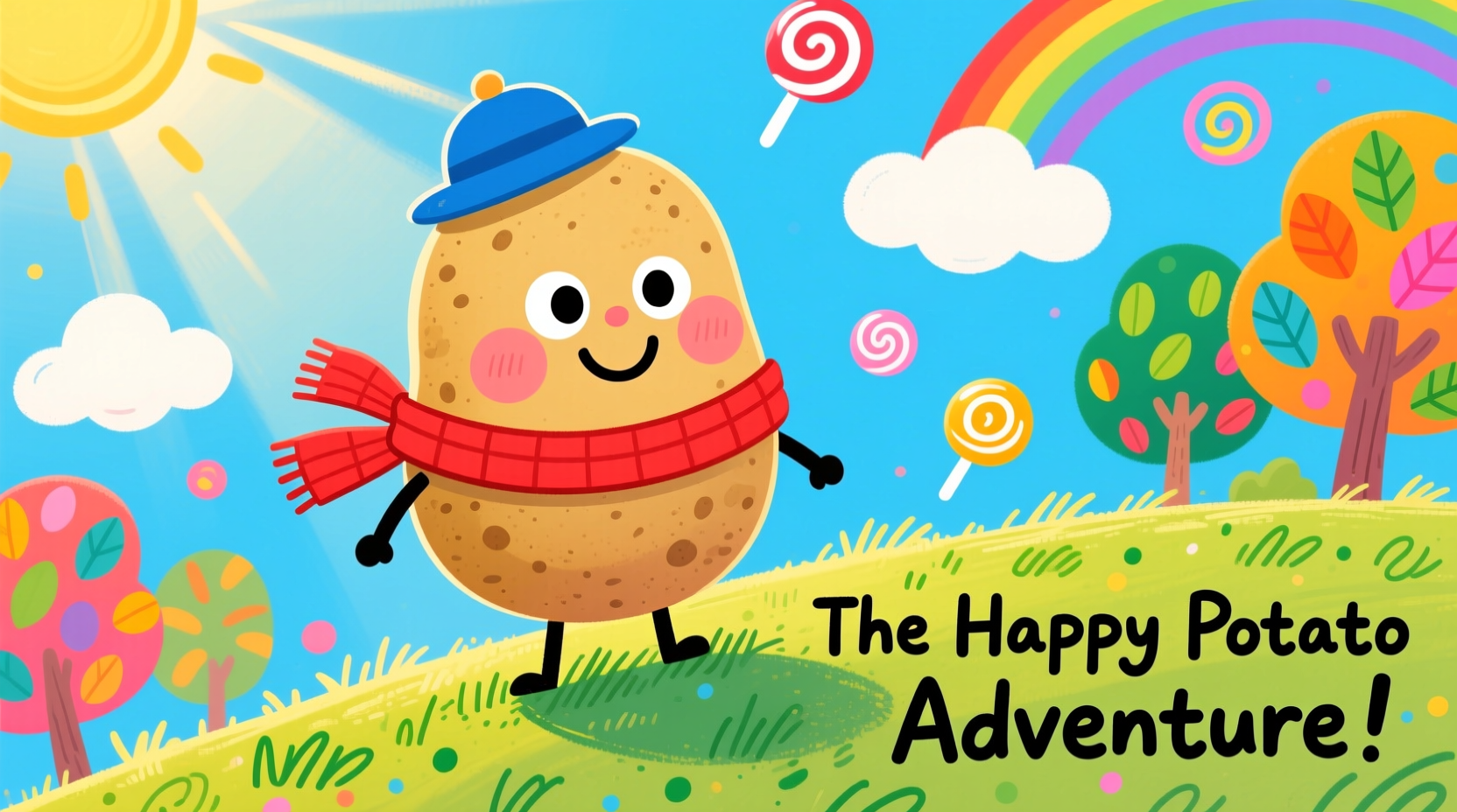 Colorful children's book cover showing a smiling potato character