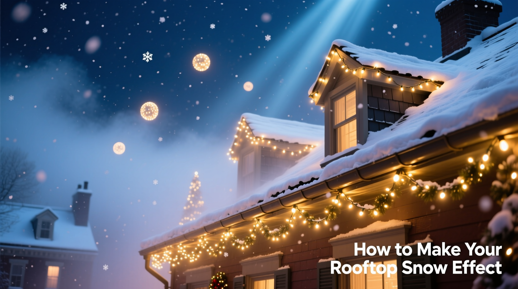 how to make your rooftop snow effect with only christmas lights and fog