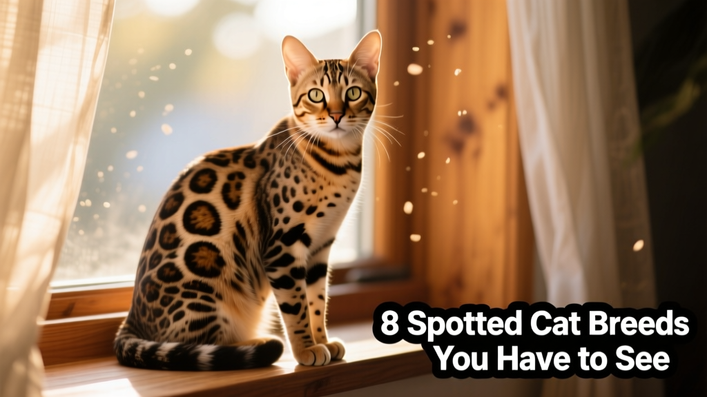 An Egyptian Mau sitting elegantly on a sunlit windowsill, highlighting its distinctive spotted coat and alert expression