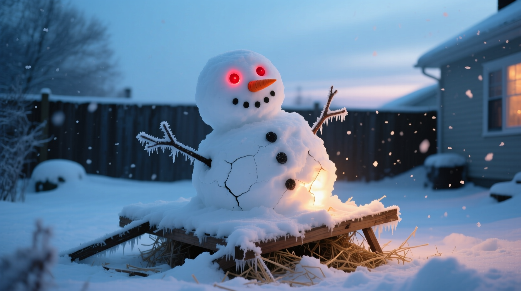 why does my lighted snowman lean after a few days outside