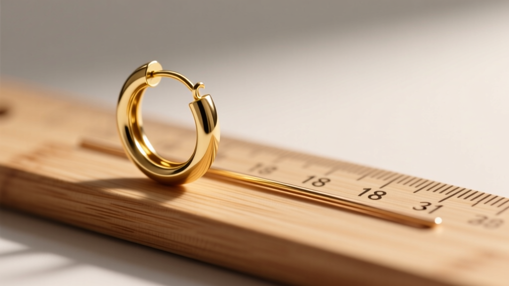 Macro shot of a 14-gauge gold hoop earring wire beside a thin 18-gauge wire on a wooden ruler, highlighting the size contrast.